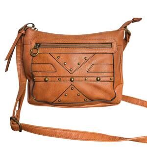 Women's Brown Vegan Leather Cross-Body Shoulder Bag Purse w/ Bronze Accents -EUC